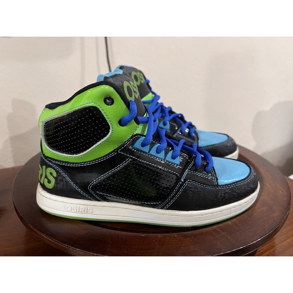 Y2K Osiris NYC 83 High Top Skater Shoes Boys 6 Black Blue Lime Green Sneaker